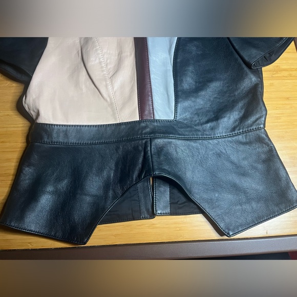 NWOT BCBG Max Azria Runway leather top with color-blocked panels. Size L - Picture 9 of 9